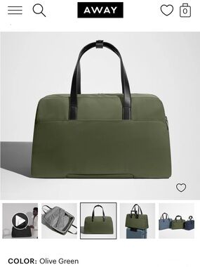 NWOT Away The Overnight Bag in Olive Green